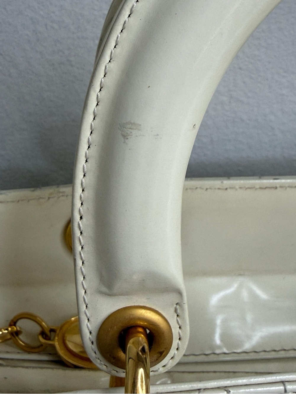 Christian Dior Vintage Lady Dior Large Cream Patent Leather Handbag - Picture 6 of 15